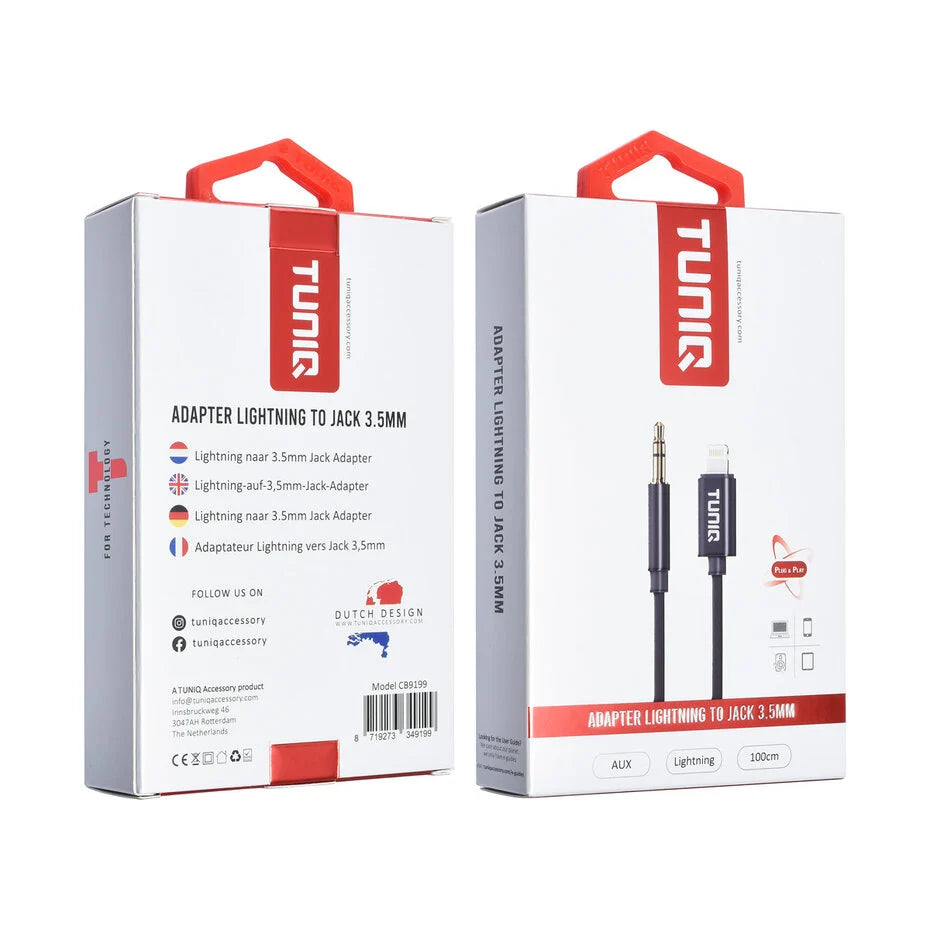 TUNIQ 3.5 Jack–Lightning-adapteri – 100 cm – Musta