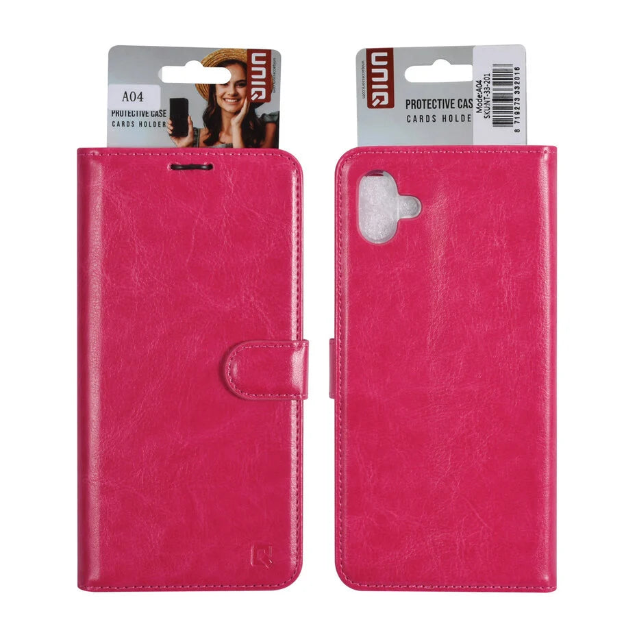 UNIQ Accessory Galaxy A04 Book type case - Card holder for 3 cards - Magnetic closure - Hot Pink