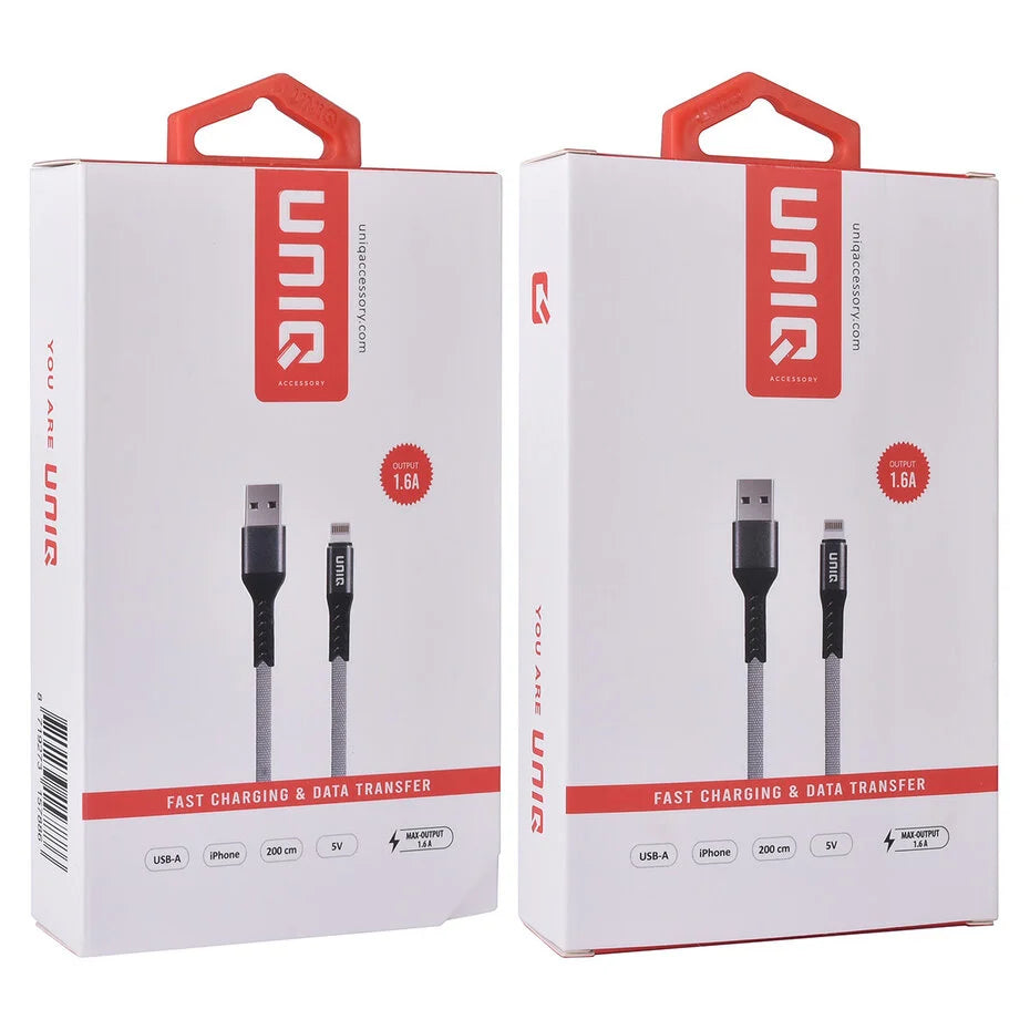 UNIQ Accessory pikalaturi tiedonsiirto Harmaa Lightning USB-kaapeli 200cm - Nylon