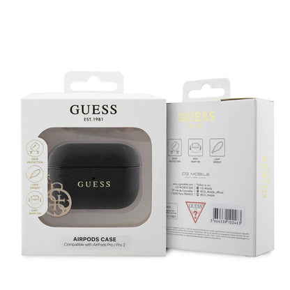 Guess Airpods Pro & Pro 2 Case - Saffiano - Circle Charm - Black