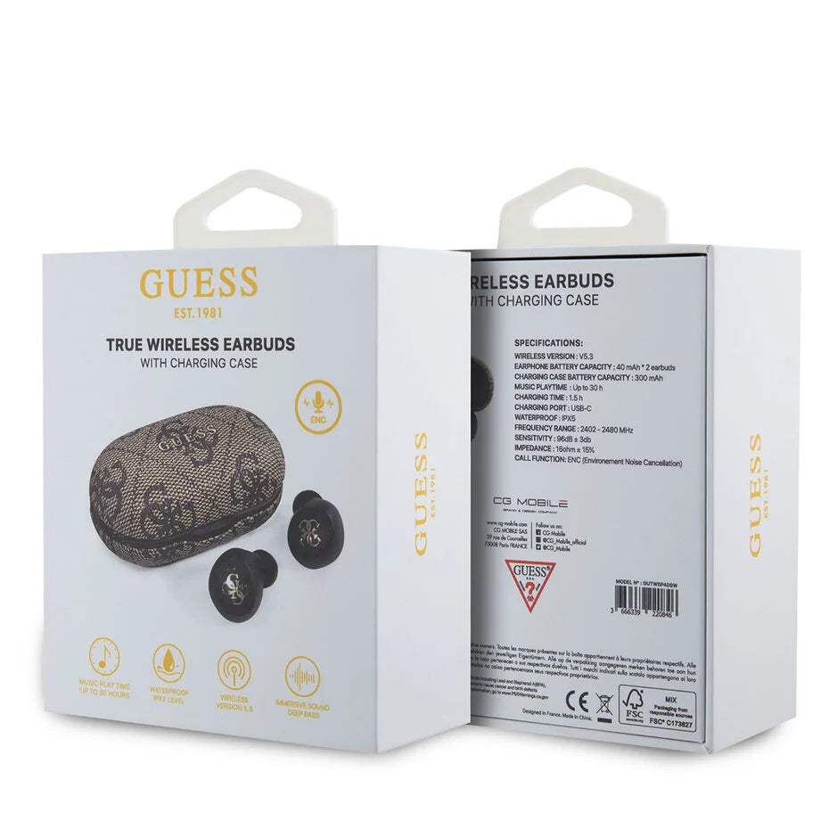 Guess-nappikuulokkeet TWS - ENC 4G - latauskotelolla - ruskea