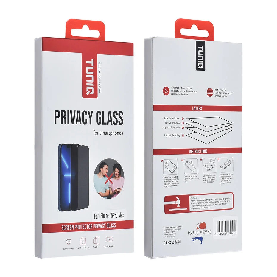 TUNIQ iPhone 15 Pro Max Screen Protector - Privacy Glass