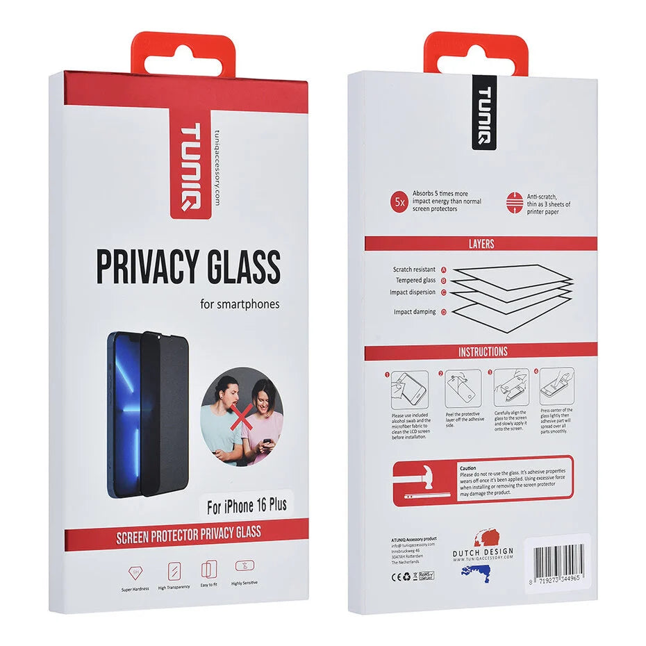 TUNIQ iPhone 16 Plus Screen Protector - Privacy Glass
