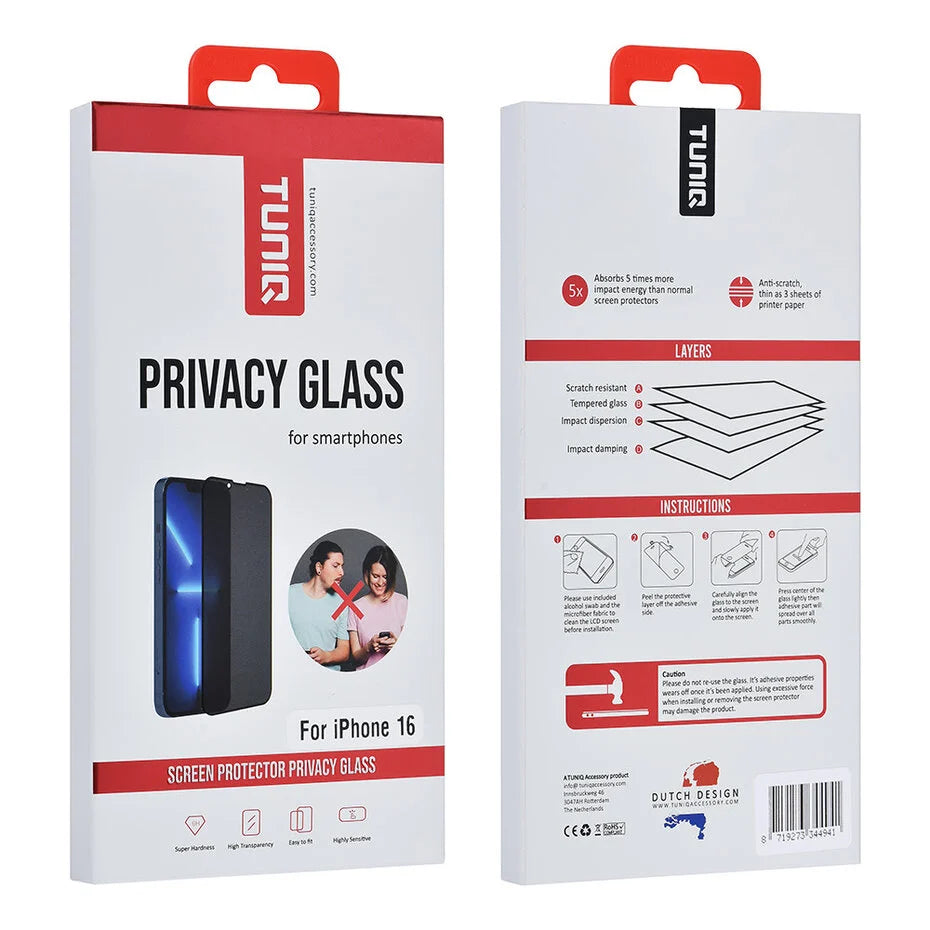 TUNIQ iPhone 16 -näytönsuoja – Privacy-lasi