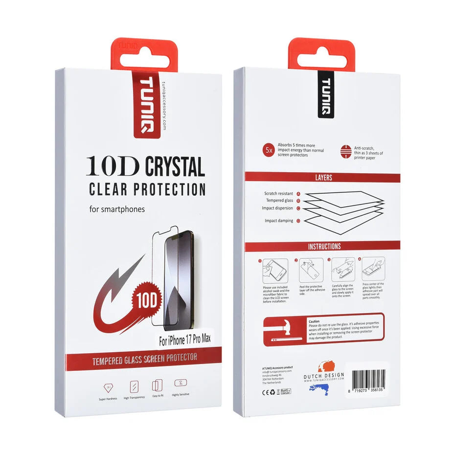 TUNIQ iPhone 17 Pro Max Screen Protector - 10D Full Coverage Tempered Glass
