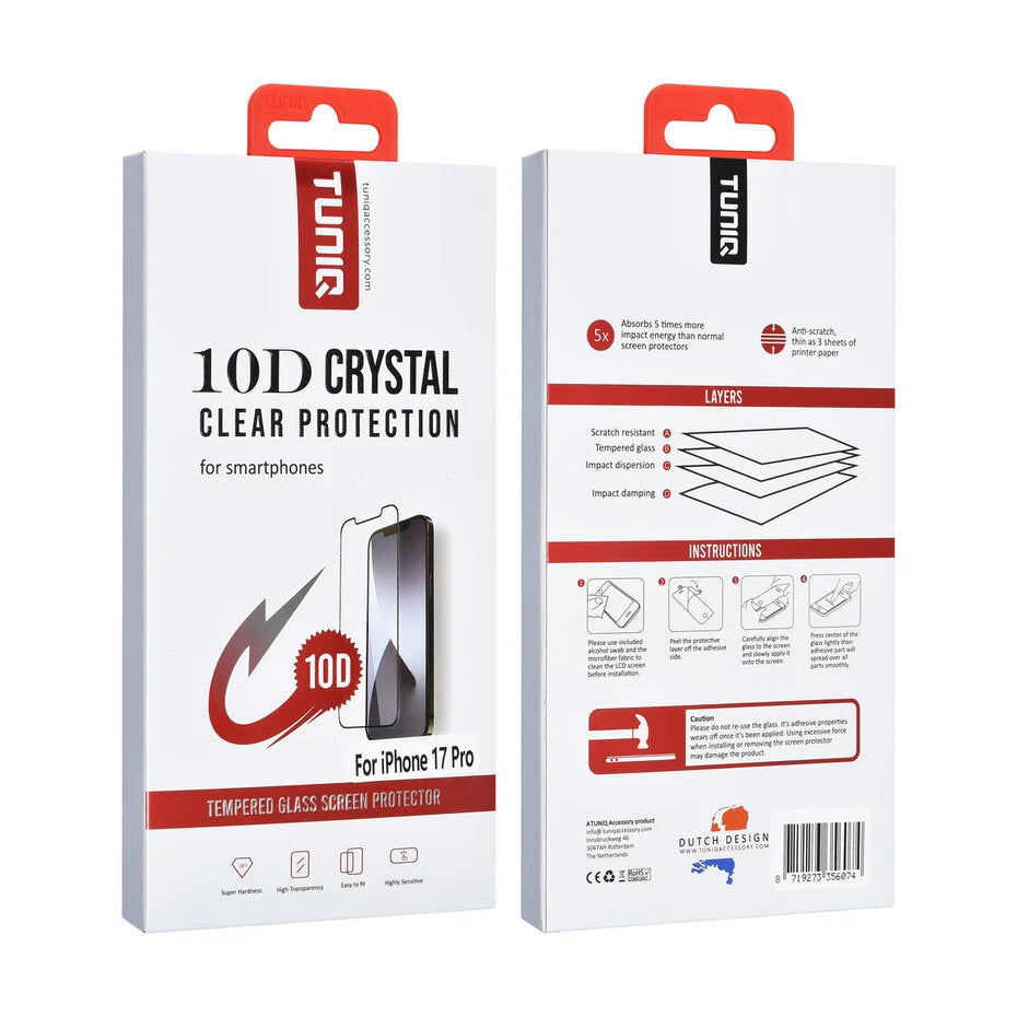 TUNIQ iPhone 17 Pro Screen Protector - 10D Full Coverage Tempered Glass