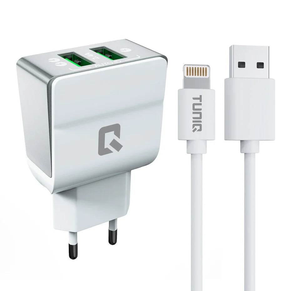 TUNIQ Dual Port 2.4A travel charger - Apple Lightning - White (CE)
