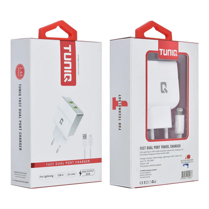 TUNIQ Dual Port 2.4A travel charger - Apple Lightning - White (CE)