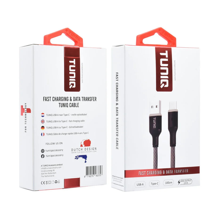 TUNIQ fast charger data transfer nylon USB Type-C Cable 100cm - Grey