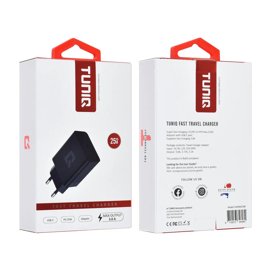 TUNIQ-pikalaturi PD 25W -adapteri – musta