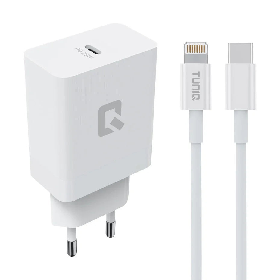 TUNIQ Fast Charger PD 25W - with Lightning to Type-C Cable - White