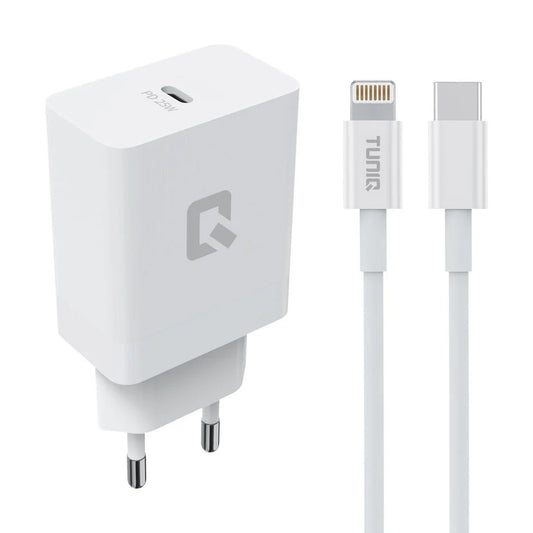TUNIQ Fast Charger PD 25W - with Lightning to Type-C Cable - White