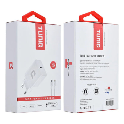 TUNIQ Fast Charger PD 25W - with Lightning to Type-C Cable - White