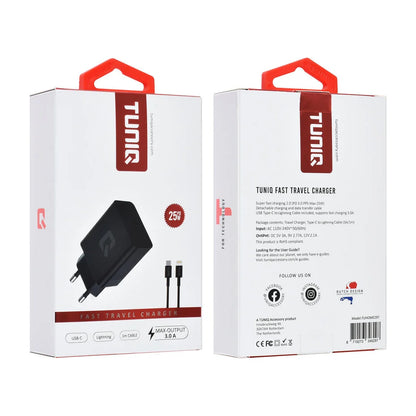 TUNIQ Fast Charger PD 25W - with Lightning to Type-C Cable - Black
