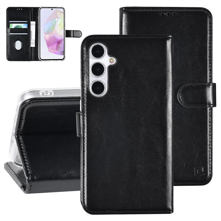 TUNIQ Galaxy A35 Book type case - Card holder for 3 cards - Magnetic closure - Hanger - Black