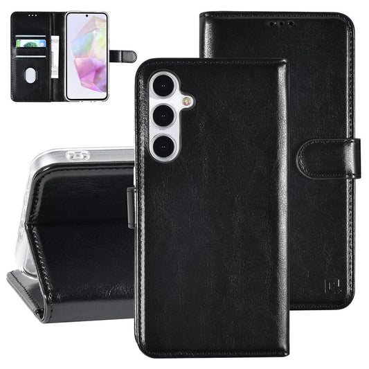 TUNIQ Galaxy A35 Book type case - Card holder for 3 cards - Magnetic closure - Hanger - Black