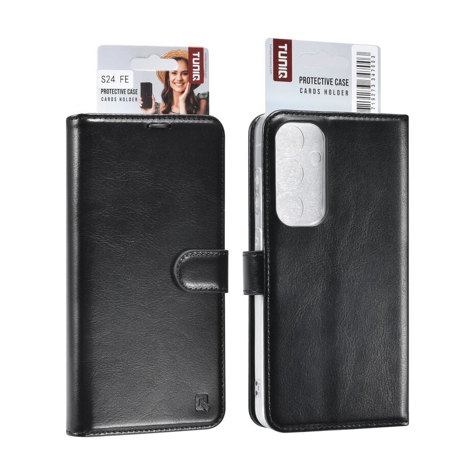 TUNIQ Galaxy S24 FE Book type case - Card holder for 3 cards - Magnetic closure - Hanger - Black