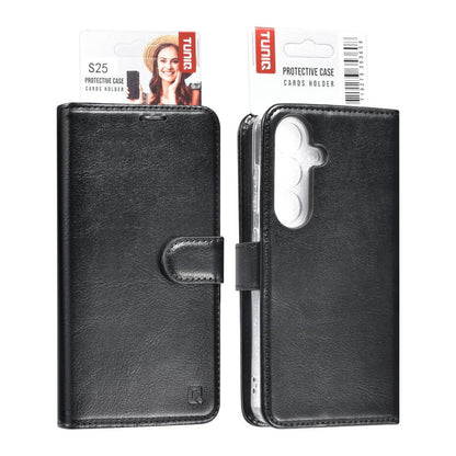 TUNIQ Galaxy S25 Book type case - Card holder for 3 cards - Magnetic closure - Black