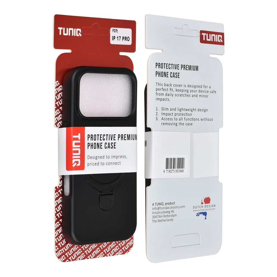 TUNIQ iPhone 17 Pro -takakuori – Magsafe rengasjalustalla – ripustin – musta