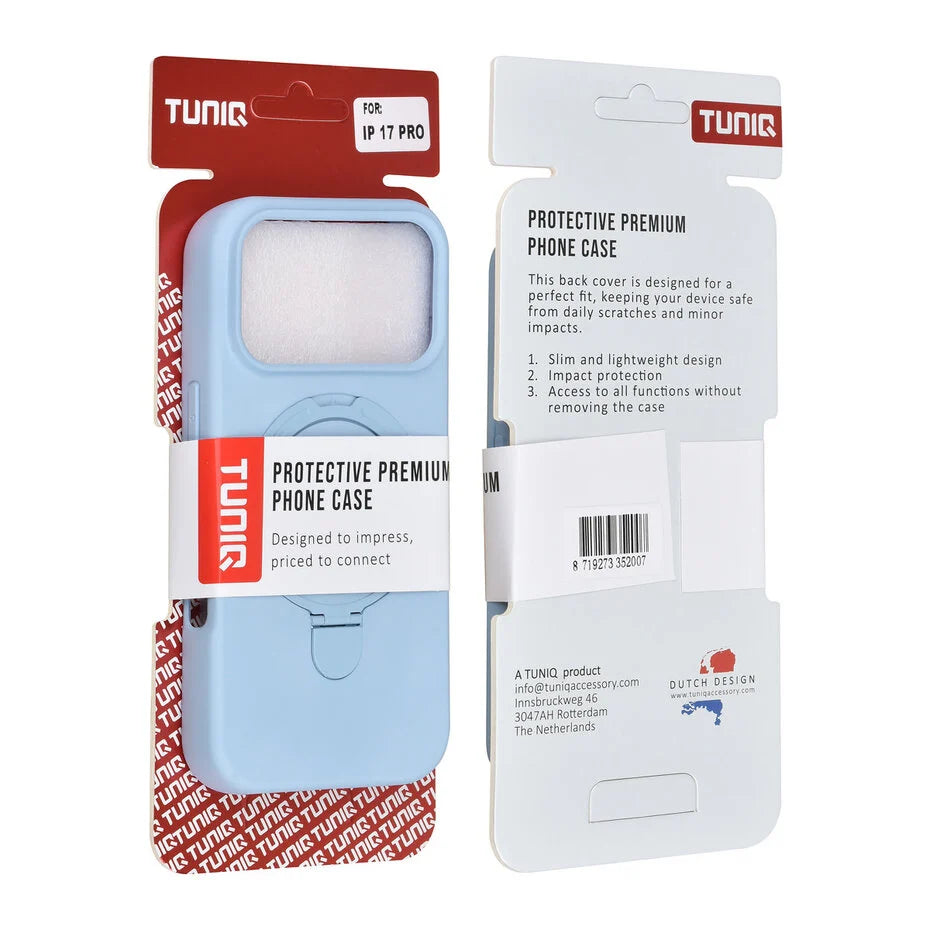 TUNIQ iPhone 17 Pro takakuori - Magsafe rengasjalustalla - ripustuskoukku - vaaleansininen
