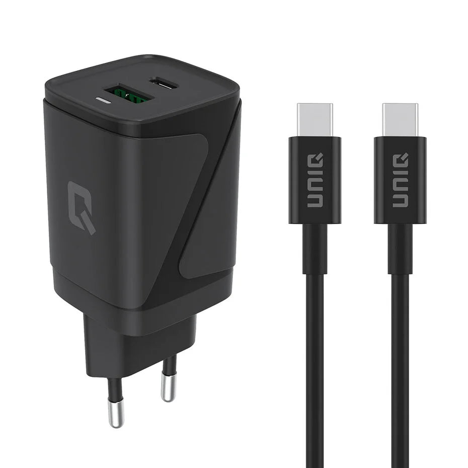 TUNIQ PD 30W GaN Home Charger - Dual Port with USB-C Cable - Black
