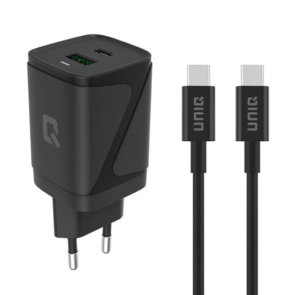TUNIQ PD 30W GaN Home Charger - Dual Port with USB-C Cable - Black