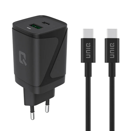 TUNIQ PD 30W GaN Home Charger - Dual Port with USB-C Cable - Black