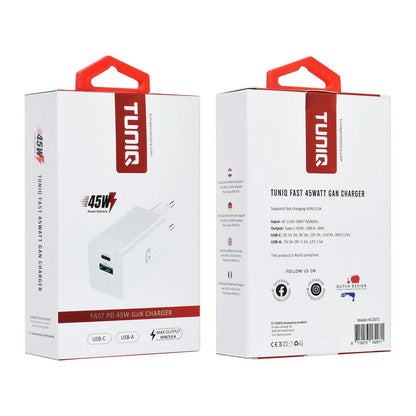 TUNIQ PD 45W GaN Adapter - TUNIQ 3.0A Fast Charger - White