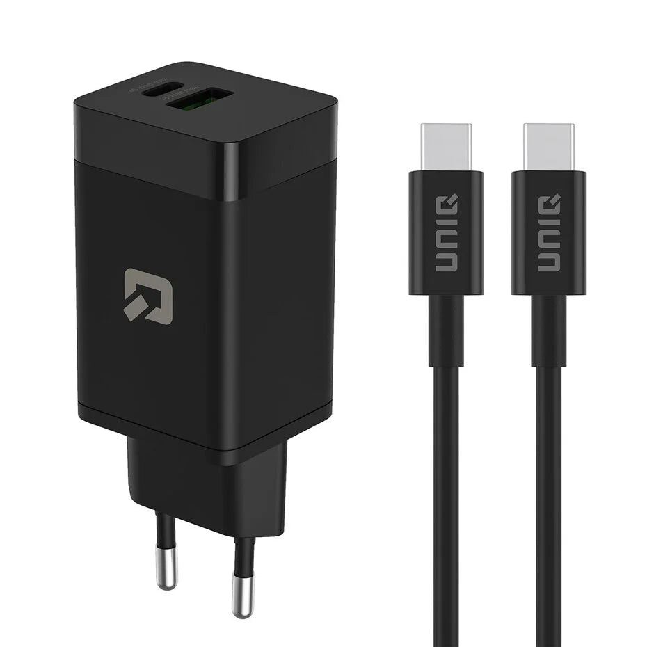 TUNIQ PD 45W GaN-kotilaturi – kaksoisportti USB-C–USB-C-kaapelilla – musta
