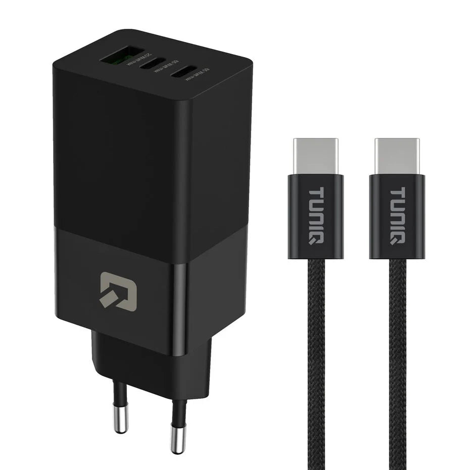 TUNIQ PD 65W - Home Charger with USB-C to USB-C Cable - Black