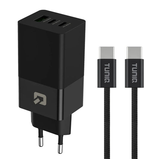 TUNIQ PD 65W - Home Charger with USB-C to USB-C Cable - Black