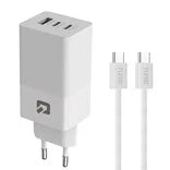 TUNIQ PD 65W - Home Charger with USB-C to USB-C Cable - White