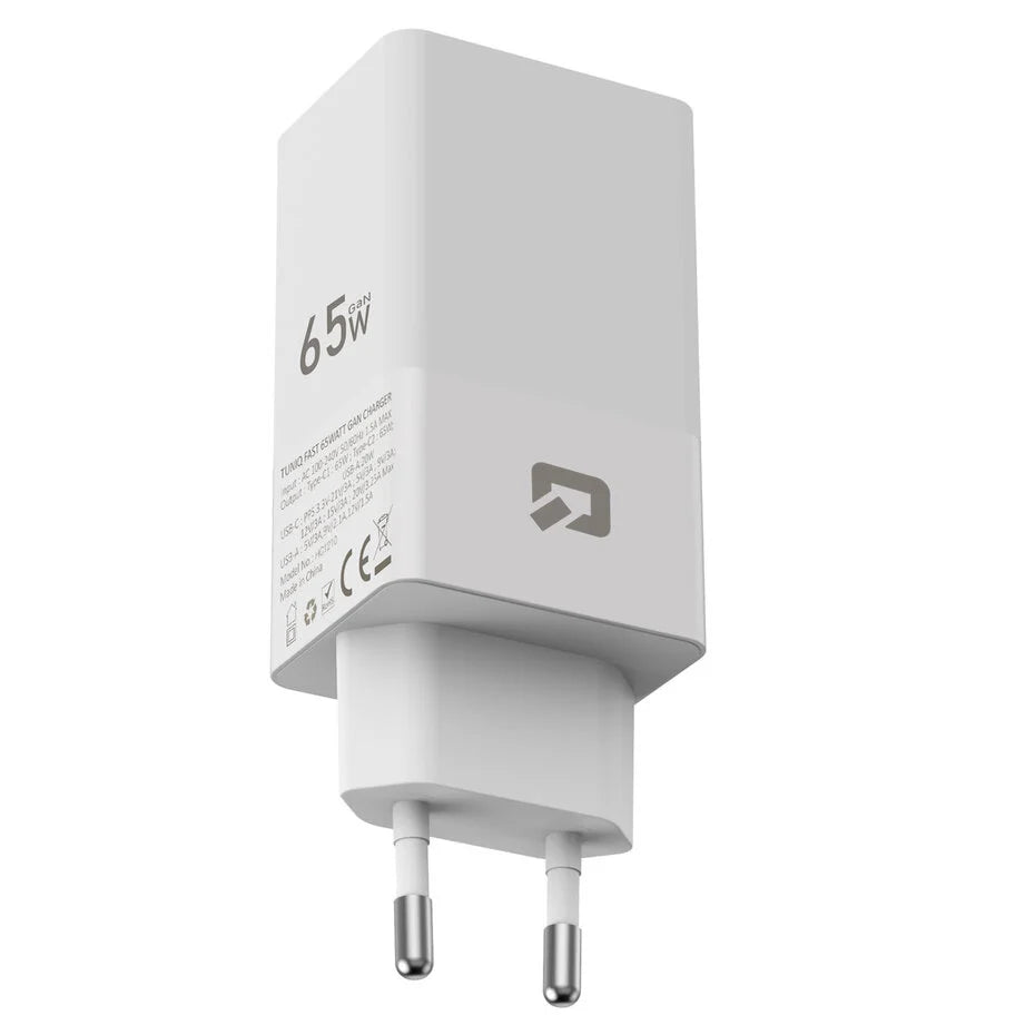 TUNIQ PD 65W – Kotilaturi USB-C–USB-C-kaapelilla – Valkoinen
