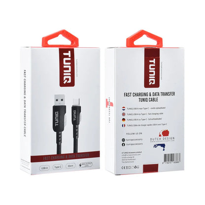 TUNIQ USB-A to USB-C Cable 30cm - Fast charging cable - Black