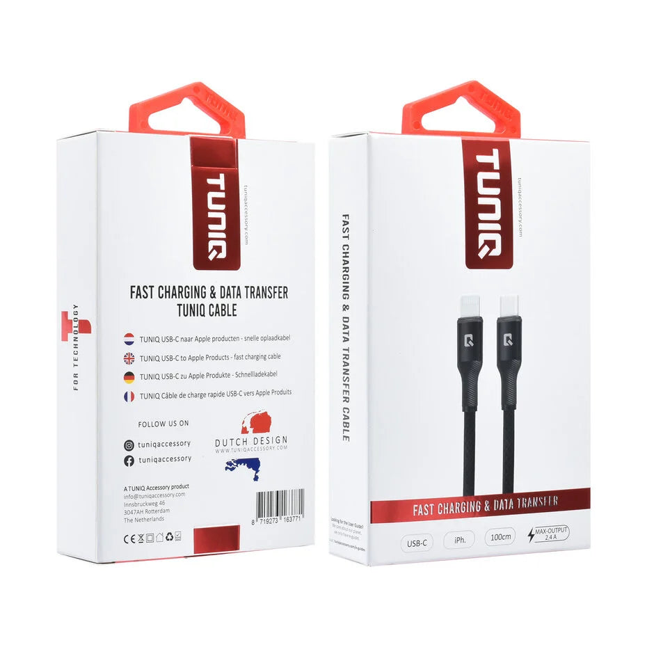 TUNIQ USB-C–Lightning-kaapeli – 100 cm – Musta
