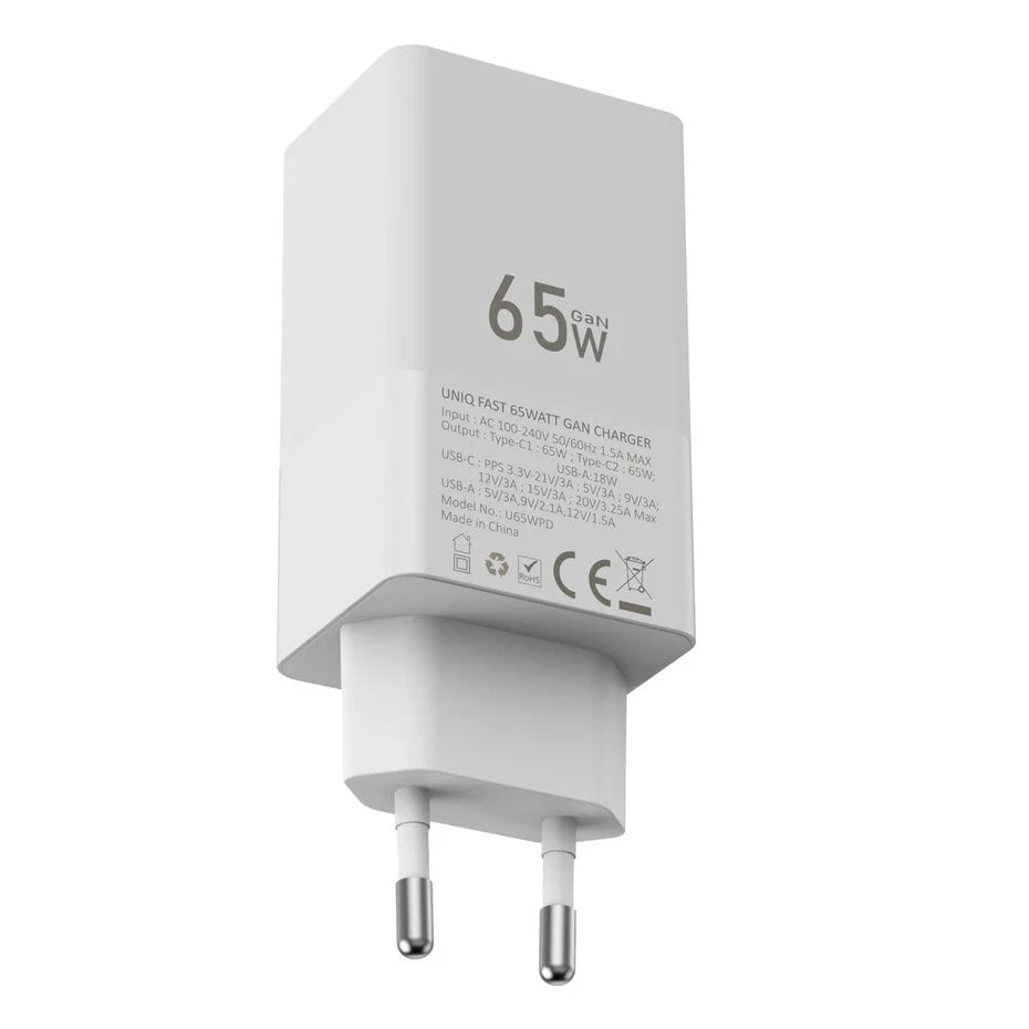 PD 65W GaN-virtalähde - UNIQ Accessory 3.0A Pikalaturi - Valkoinen