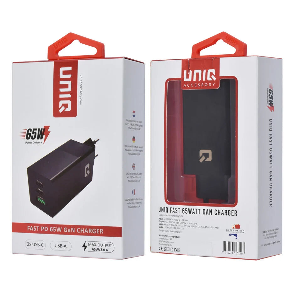 PD 65W GaN Adapter - UNIQ Accessory 3.0A Fast Charger - Black