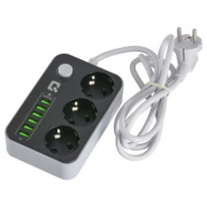 UNIQ Accessory 3.4 Anti-static socket box with 3 power sockets and 6 USB inputs - Black