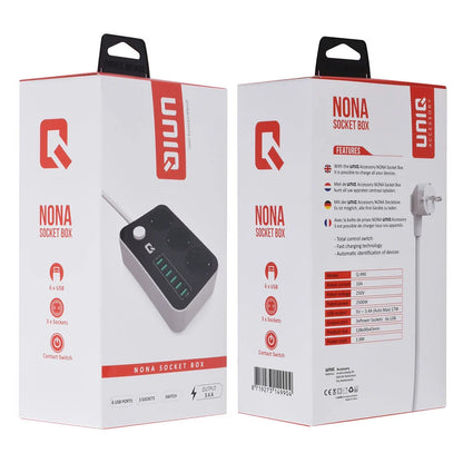 UNIQ Accessory 3.4 Anti-static socket box with 3 power sockets and 6 USB inputs - Black
