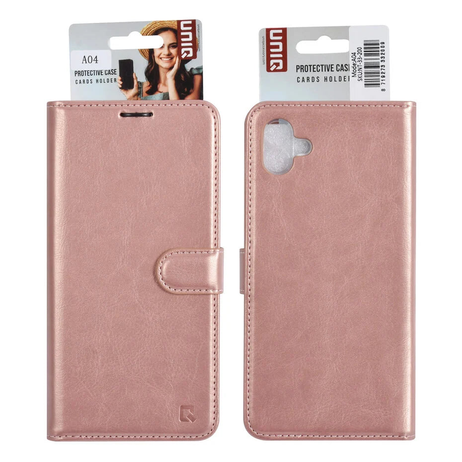 UNIQ Accessory Galaxy A04 Book type case - Card holder for 3 cards - Magnetic closure - Rose Gold