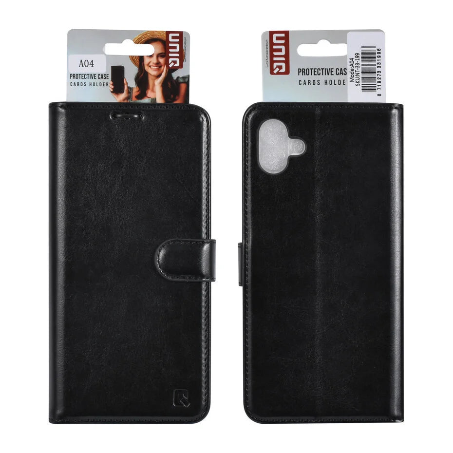 UNIQ Accessory Galaxy A04 Book type case - Card holder for 3 cards - Magnetic closure - Black
