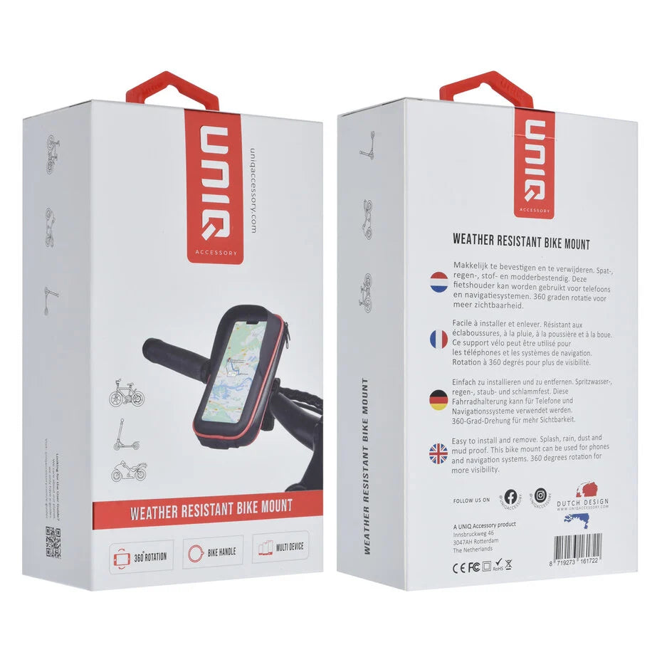 UNIQ Accessory Weatherproof Bicycle Holder - 360 degree rotatable - Red line - Black