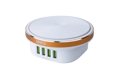 UNIQ-lisävaruste, jossa Led-painikelamppu, 4 USB-porttia, 4,4 A, pikalataus – valkoinen